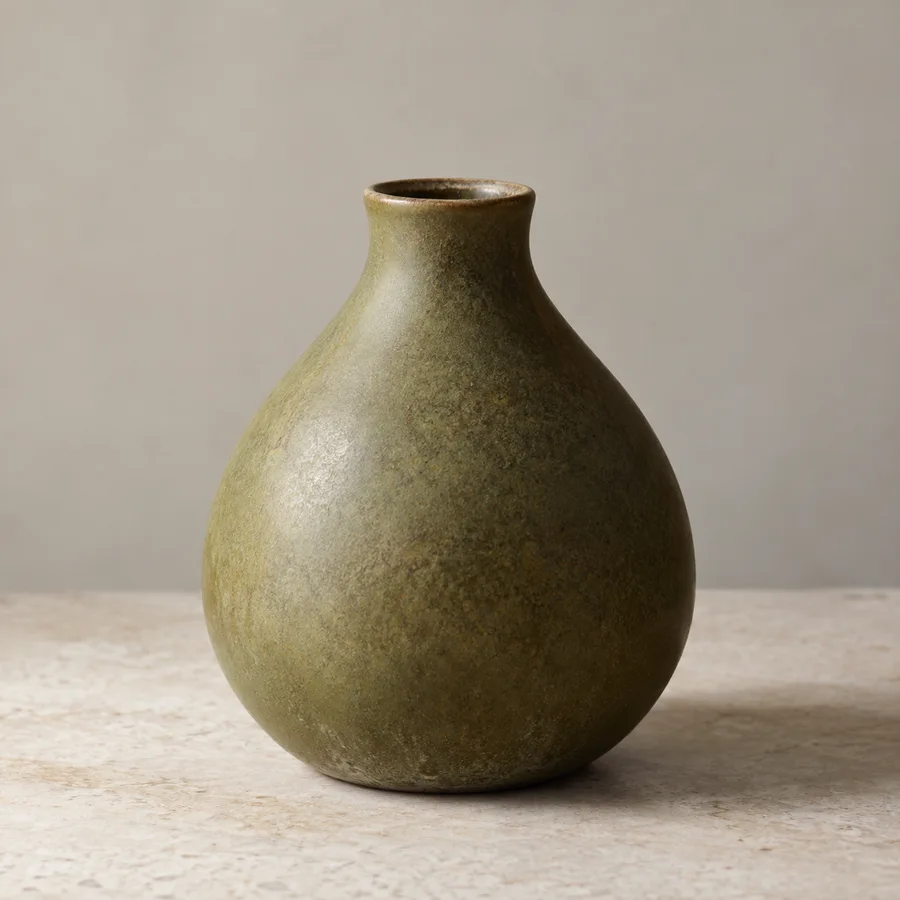 Olive stoneware vase